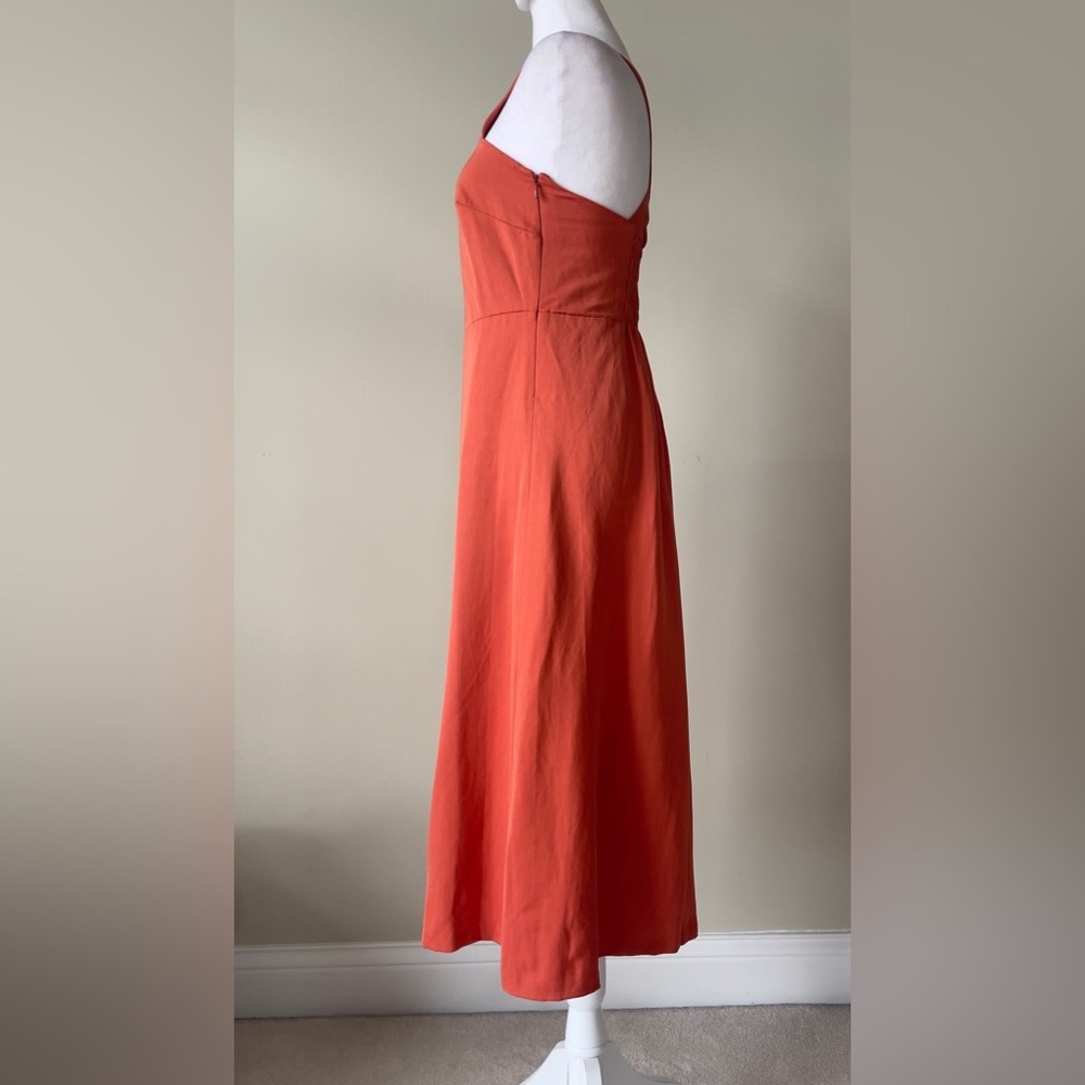 Theory Crossback Linen-Blend Square Neck Smocked Back Midi Dress EUC Size 6 - Picture 6 of 8